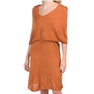 NWT Vertigo camel orange shawl layered knit cowl neck sleeveless dress size XS